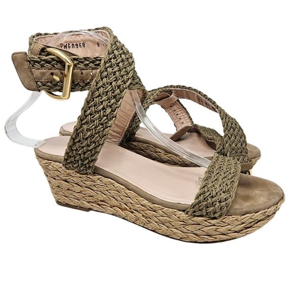 Stuart Weitzman 8 Espadrille Sandal Ankle Strap Coastal Boho Braided straw - Picture 1 of 6